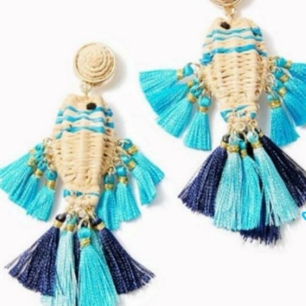 NWT Lilly Pulitzer Fishy Kiss Raffia Earrings!